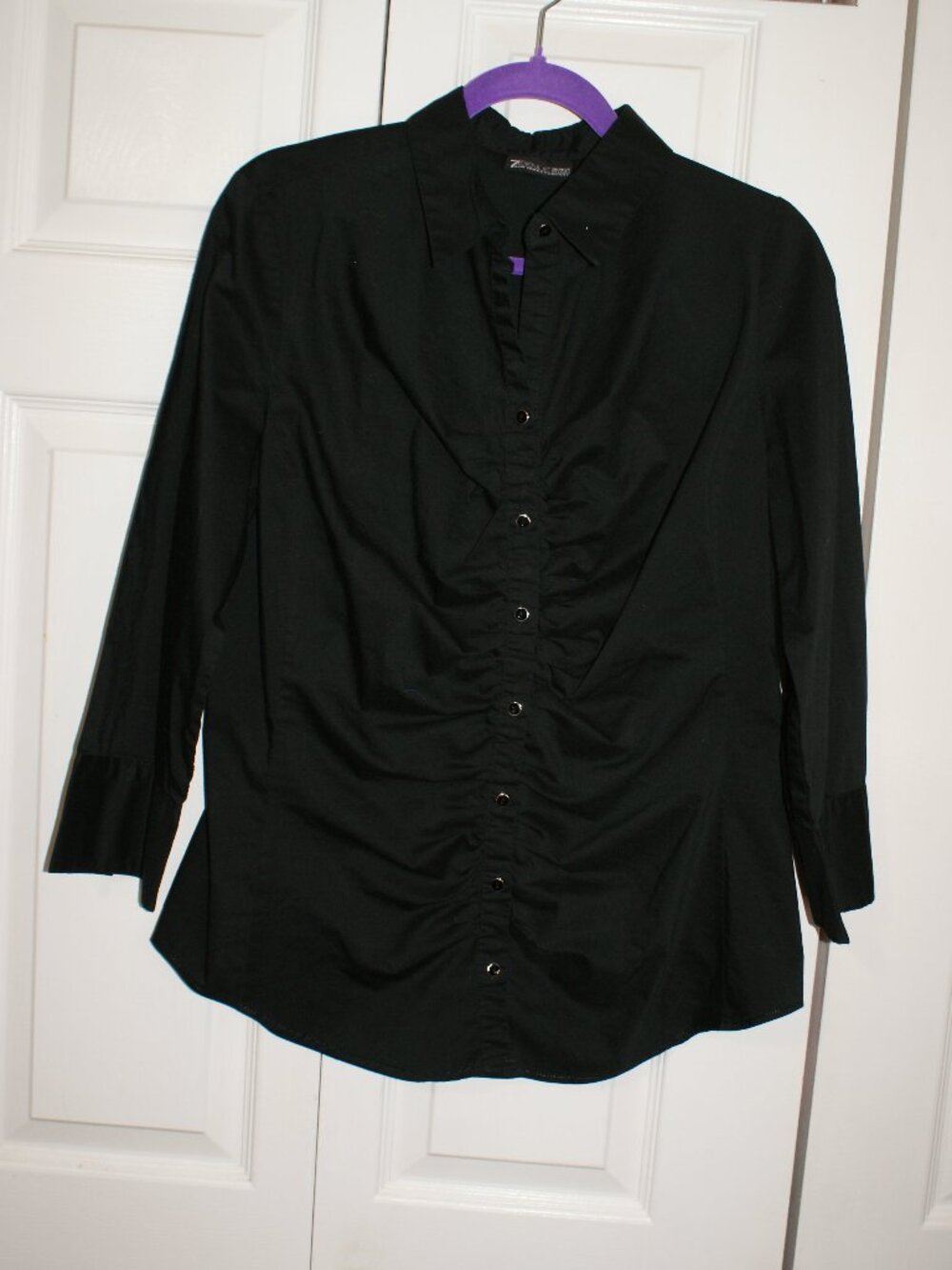 NY&CO 7th Avenue Design Studio Black  Ruched Button Down Shirt - L Tall LIKE NEW